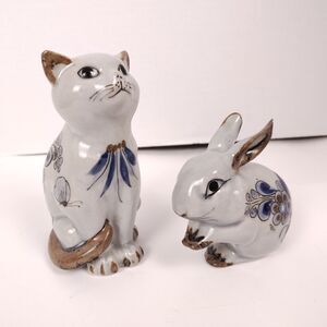 El Palomar Mexico Pottery Bunny & Cat Butterfly Blue & White